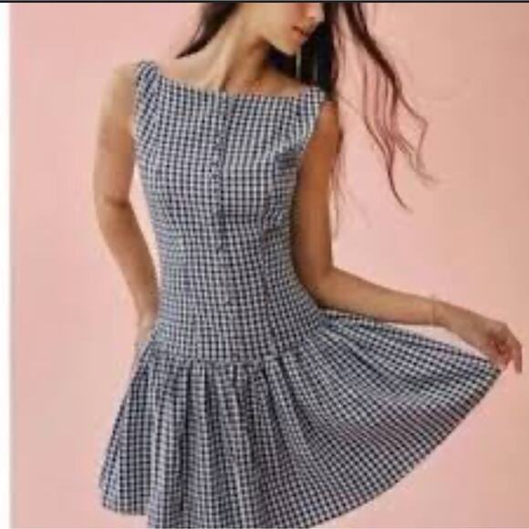 NWOT Wild Fable Drop Waist Gingham Cotton Mini Dress Viral Small - Picture 1 of 7